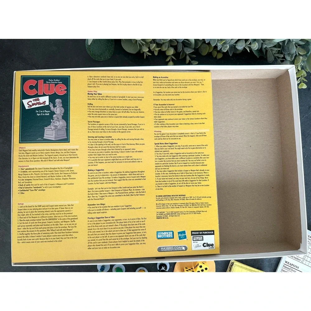 The Simpsons Clue Parker Brothers Classic Detective Game 2nd edition board game